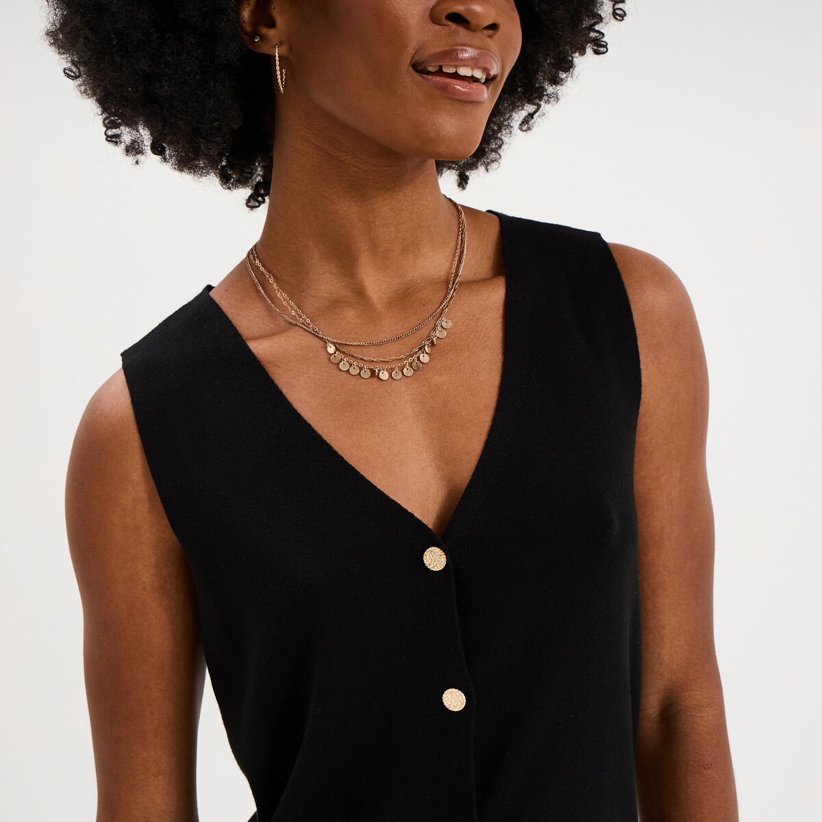 Gilet sans manches col en V noir femme