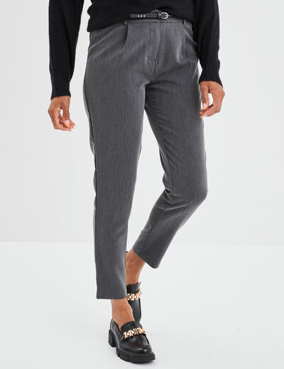 Pantalon carotte ceinturé 7/8ème gris foncé femme