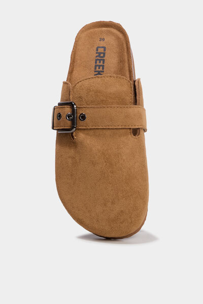 Mules su&eacute;dine avec boucles marron femme