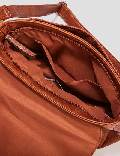 Sac cartable avec bandoulière marron cognac femme