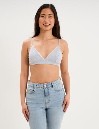 Soutien-gorge triangle padd&eacute; coton gris clair femme