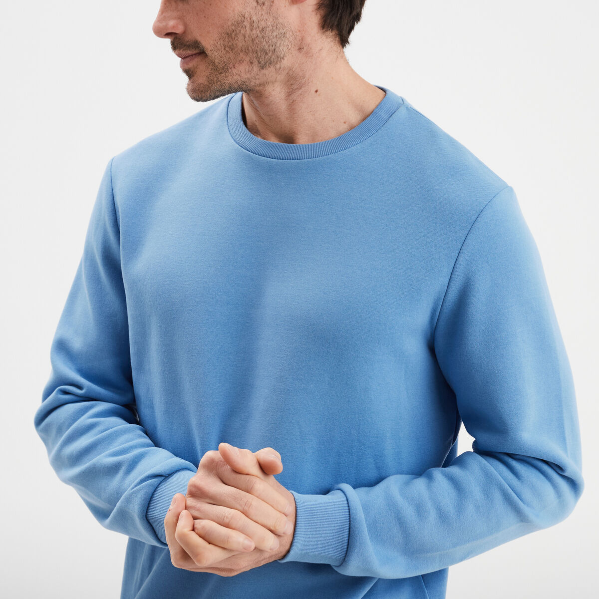 Sweat molleton col rond bleu homme