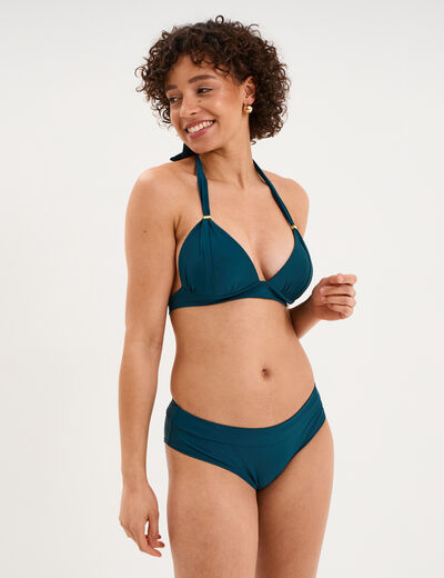 Haut de maillot de bain forme triangle bleu p&eacute;trole femme
