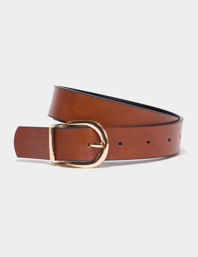 Ceinture r&eacute;versible &agrave; boucle ronde noir femme