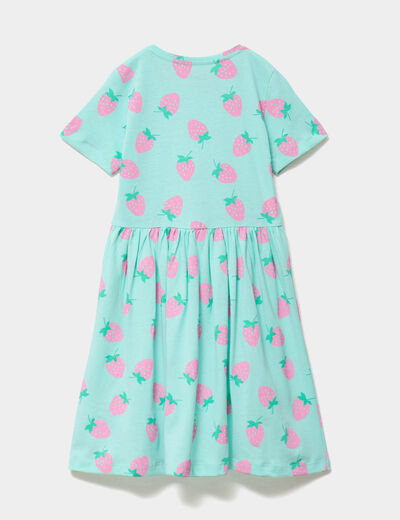 Robe courte &eacute;vas&eacute;e manches courtes coton bleu turquoise fille