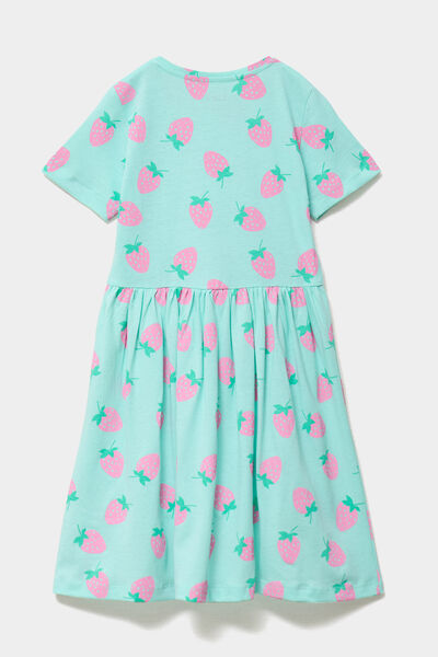 Robe courte &eacute;vas&eacute;e manches courtes coton bleu turquoise fille
