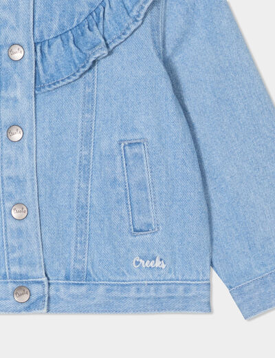 Veste jean à volants en coton ecru bébé fille