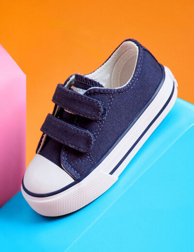 Tennis &agrave; scratchs en toile bout renforc&eacute; bleu marine b&eacute;b&eacute; gar&ccedil;on