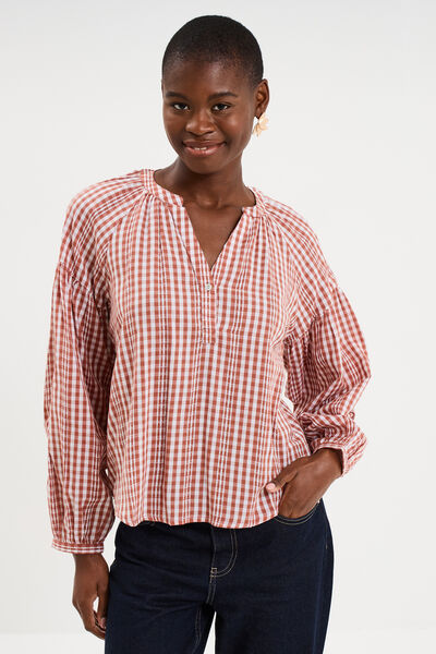 Blouse oversize col tunisien coton terracotta femme