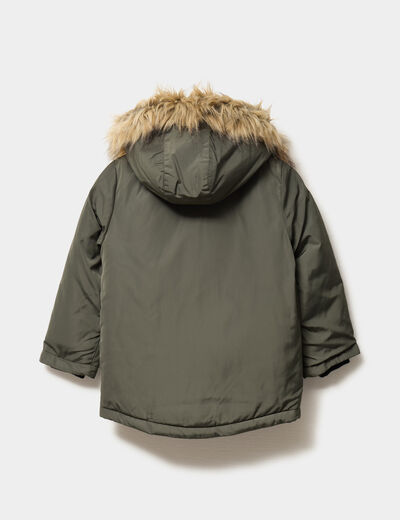 Parka &agrave; capuche fausse fourrure vert kaki gar&ccedil;on