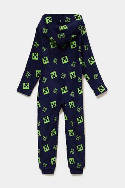 Combinaison pyjama velours Minecraft bleu marine gar&ccedil;on