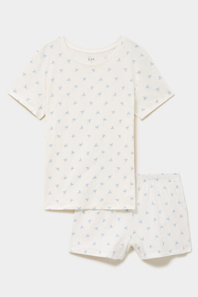 Ensemble pyjama short t-shirt coton ecru femme