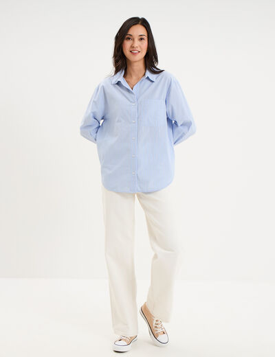 Chemise oversize 1 poche coton bleu ciel femme