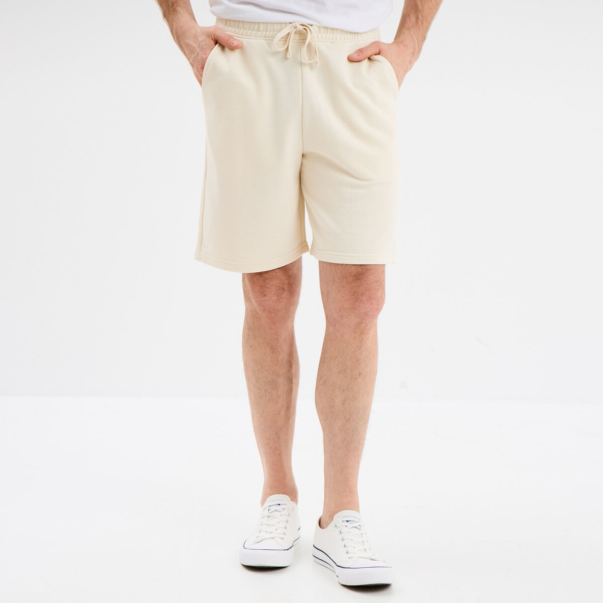 Short de jogging en molleton ecru homme
