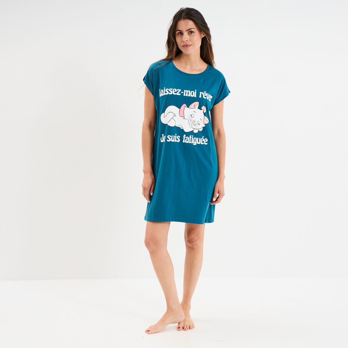 Chemise de nuit coton Aristochats Marie bleu canard femme