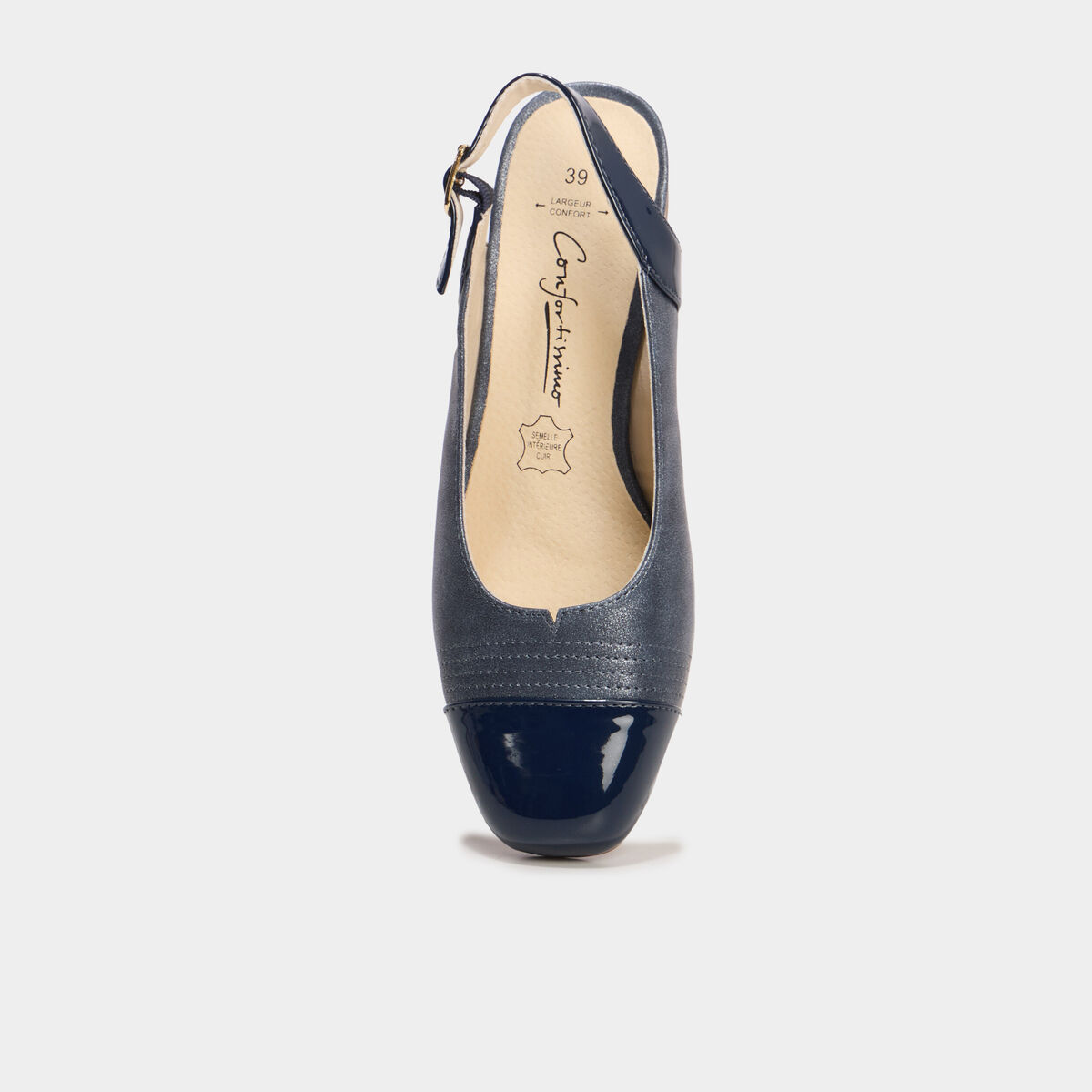 Escarpins &agrave; talons pied large bleu femme
