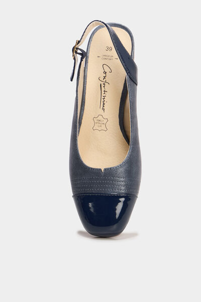 Escarpins &agrave; talons pied large bleu femme