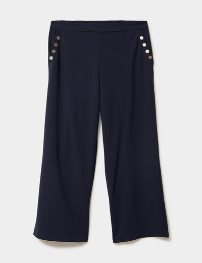 Pantalon large &agrave; pont bleu fonc&eacute; femme grande taille