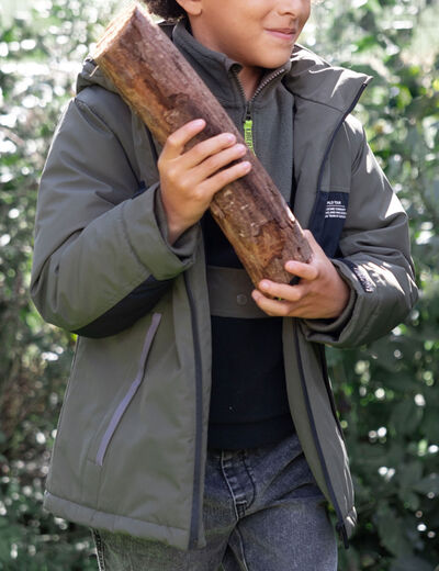 Parka mi-longue zipp&eacute;e &agrave; capuche noir gar&ccedil;on