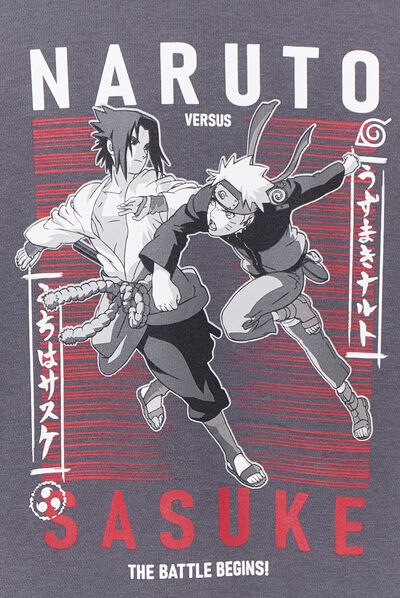 Sweat à capuche hoodie coton Naruto gris foncé garçon