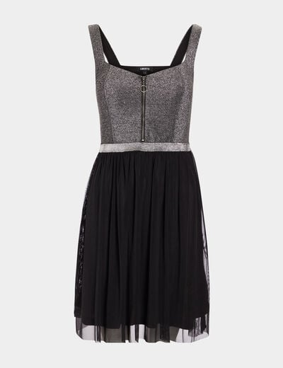 Robe évasée effet 2-en-1 noir femme