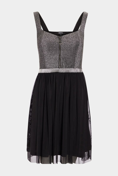 Robe évasée effet 2-en-1 noir femme