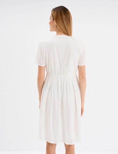Robe col en V détails tressés blanc femme
