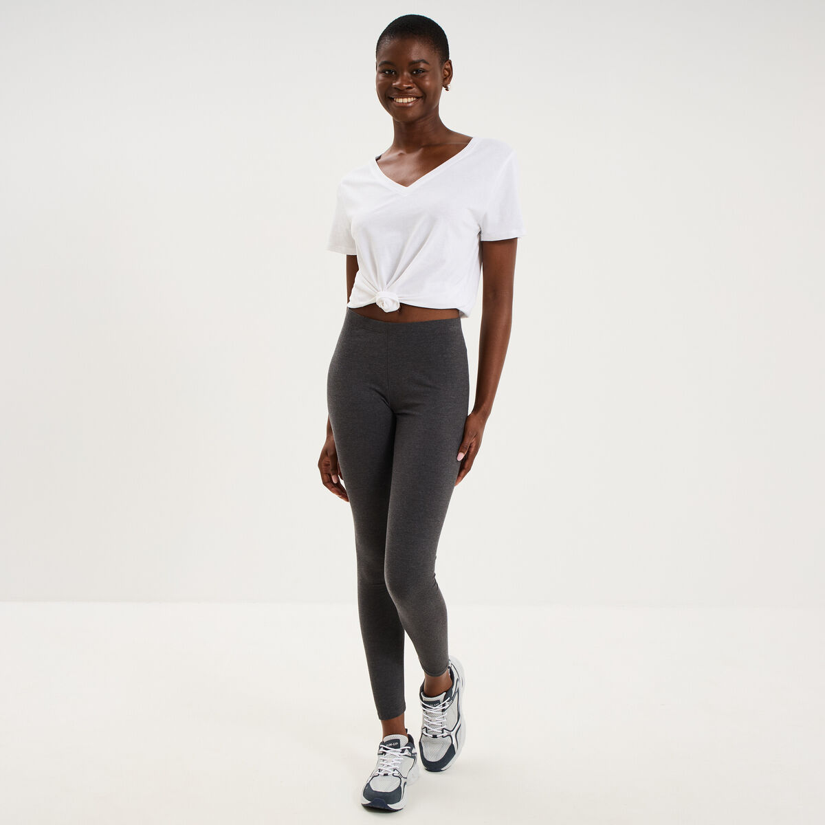 Legging taille haute gris fonc&eacute; femme