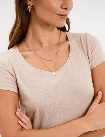 T-shirt coton col rond manches courtes beige femme
