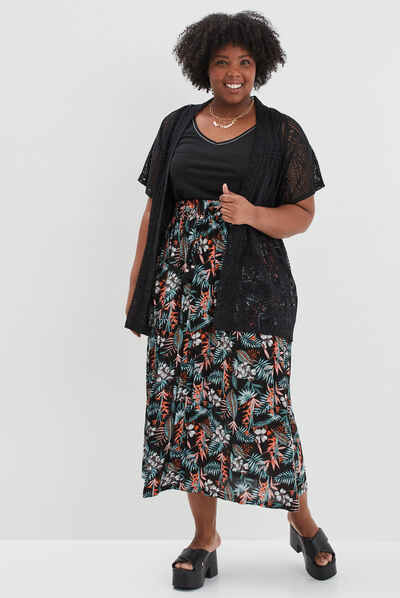 Gilet manches courtes ajouré noir femme grande taille