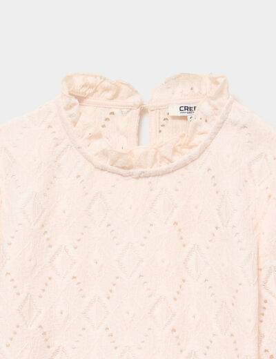 T-shirt dentelle manches longues beige fille
