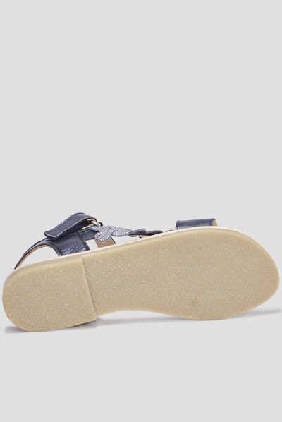Sandales brides feuilles en cuir Creeks bleu fille
