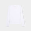 T-shirt col en V manches longues coton blanc femme
