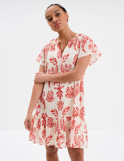 Robe trapèze manches papillons coton ecru femme