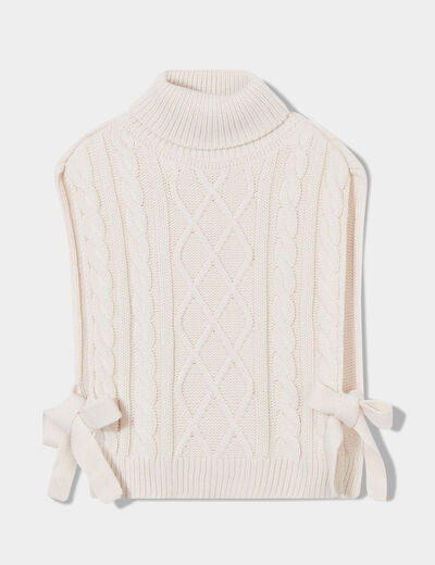 Pull gilet noeuds col roulé sans manches sable femme