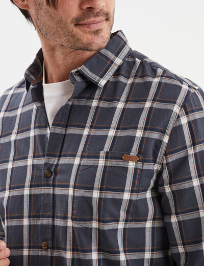 Chemise droite manches retrouss&eacute;es bleu fonc&eacute; homme