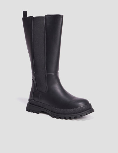 Bottes crantées cotés élastiqués noir fille