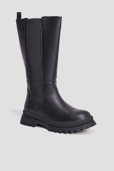 Bottes crant&eacute;es cot&eacute;s &eacute;lastiqu&eacute;s noir fille