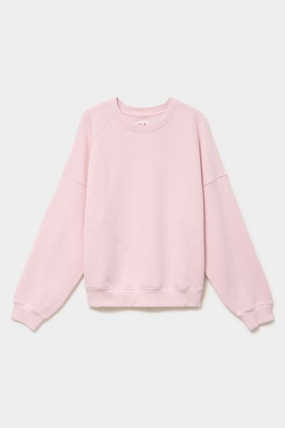Sweat col rond oversize manches longues rose pastel femme