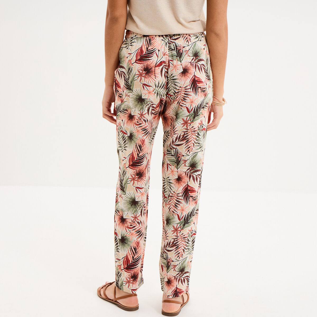 Pantalon cigarette fluide &agrave; ceinture vert kaki femme