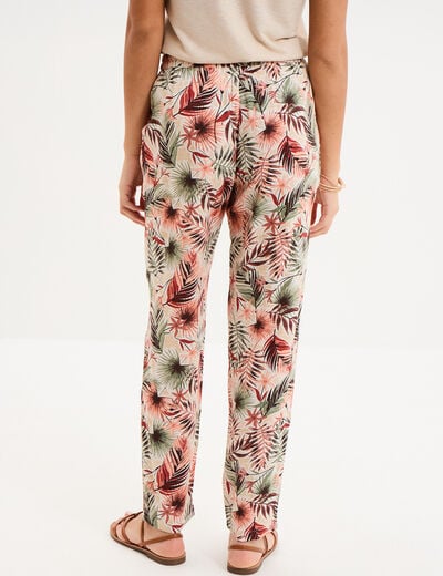 Pantalon cigarette fluide &agrave; ceinture vert kaki femme