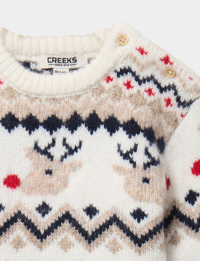 Pull No&euml;l col rond manches longues ivoire b&eacute;b&eacute; gar&ccedil;on