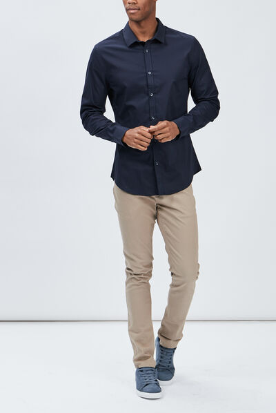 Chemise basique ajustée manches longues bleu marine homme