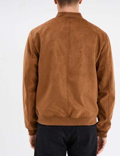 Blouson bomber suédine zippé et doublé camel homme