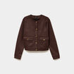 Veste boutonn&eacute;e effet su&eacute;dine marron fonc&eacute; femme
