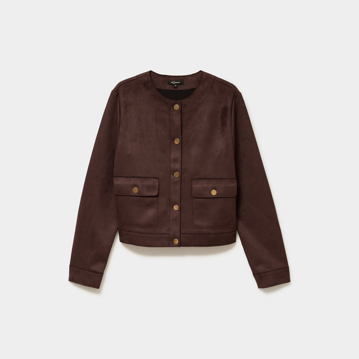Veste boutonn&eacute;e effet su&eacute;dine marron fonc&eacute; femme