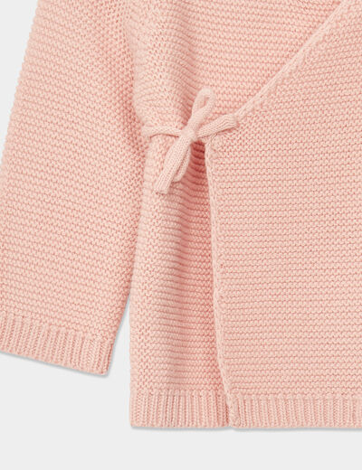 Brassière naissance tricot nouée coton rose poudrée bébé fille