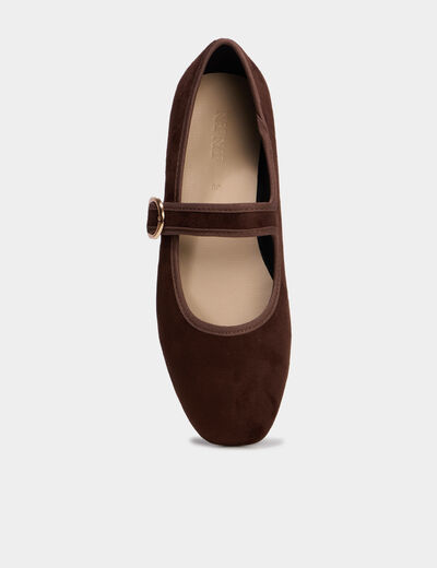 Ballerine femme su&eacute;dine &agrave; bride marron fonc&eacute; femme