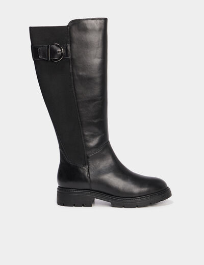 Bottes en cuir avec boucles noir femme