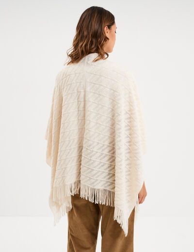 Poncho &agrave; franges ample ivoire femme